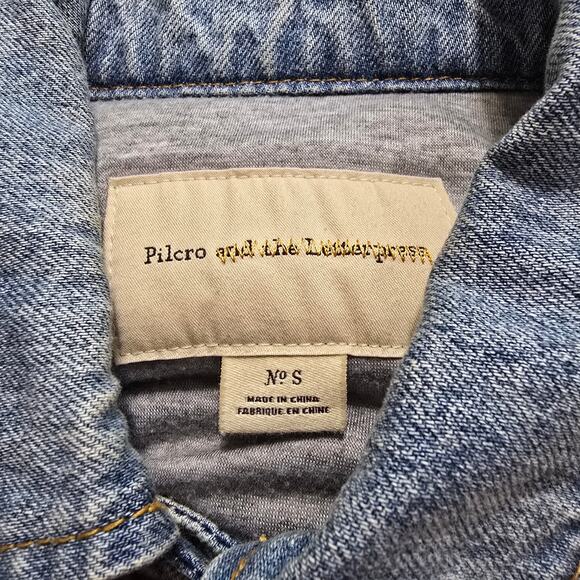 Anthro Pilcro and the Letterpress Sherpa Denim Jacket Cream Blue Size S Small - Picture 11 of 12